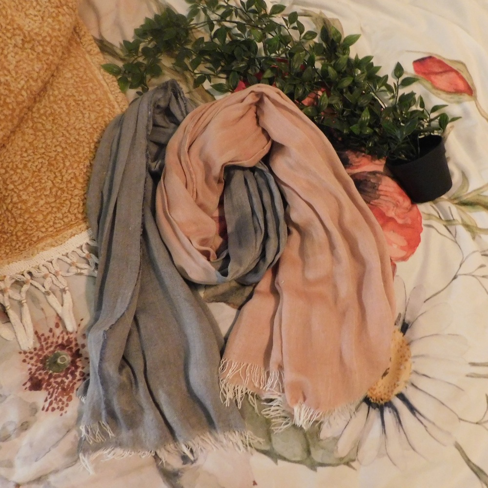 Rag & Bone Grey and Pale pink 100% silk scarf